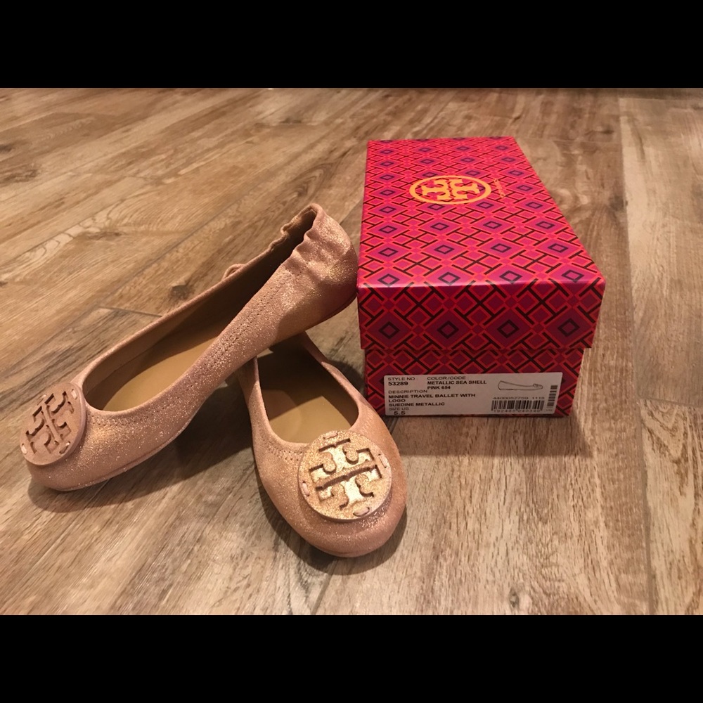 Tory Burch Ballet Flats - Metallic Sea Shell Pink